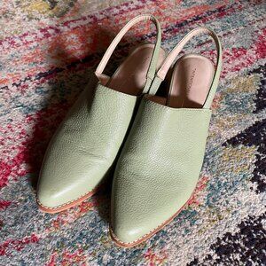 INTENTIONALLY BLANK Green Leather Slingback Mule